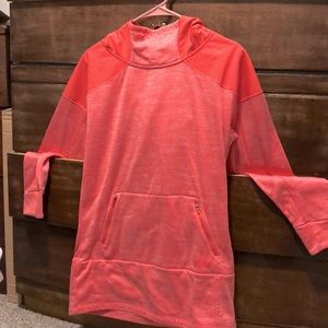 North Face tunic length hooded sweatshirt, EUC, orange/coral, M